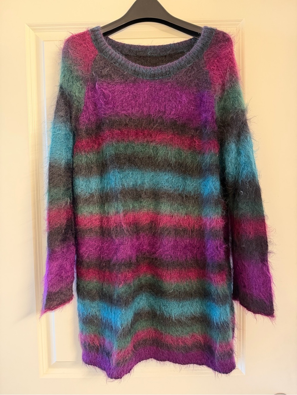 Fuzzy Striped Crewneck Sweater – Multicolor